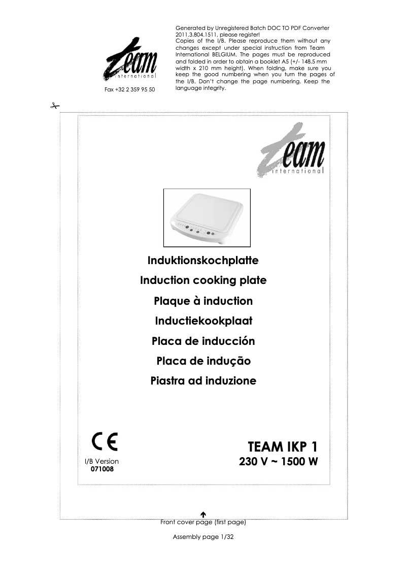 Page 1 de la notice Manuel utilisateur Team IKP 1