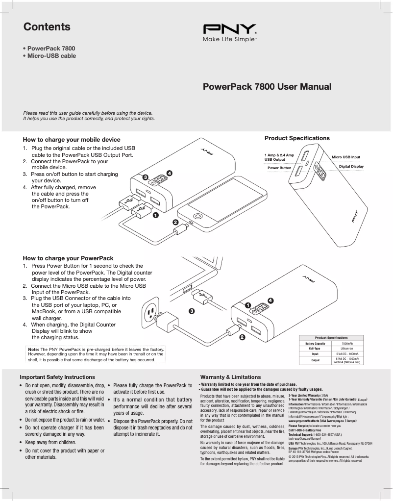 Page n°1 - Manuel utilisateur PNY PowerPack 7800