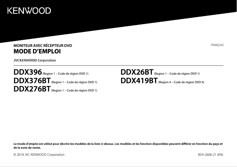 Page n°1 - Manuel utilisateur Kenwood DDX276BT