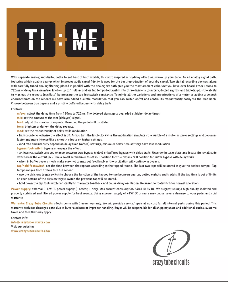 Page n°1 - Manuel utilisateur Crazy Tube Circuits TI:ME MKIII