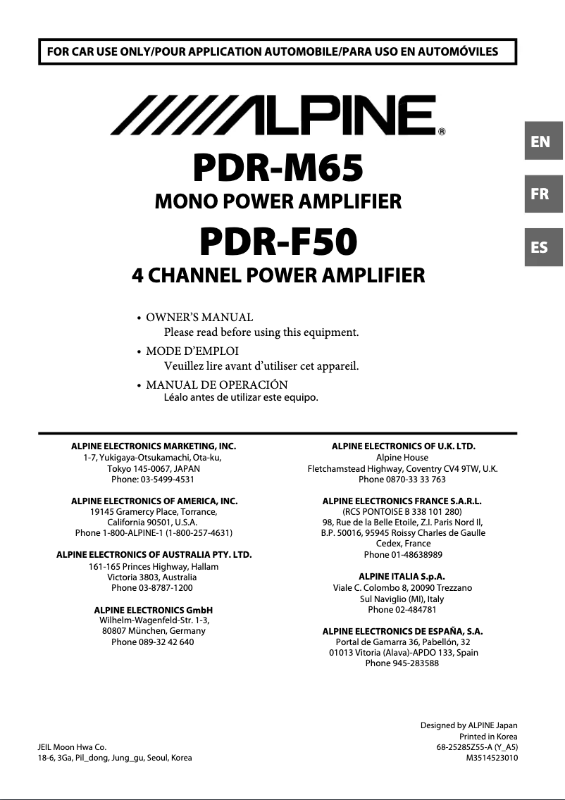 Page 1 de la notice Manuel utilisateur Alpine PDR-M65