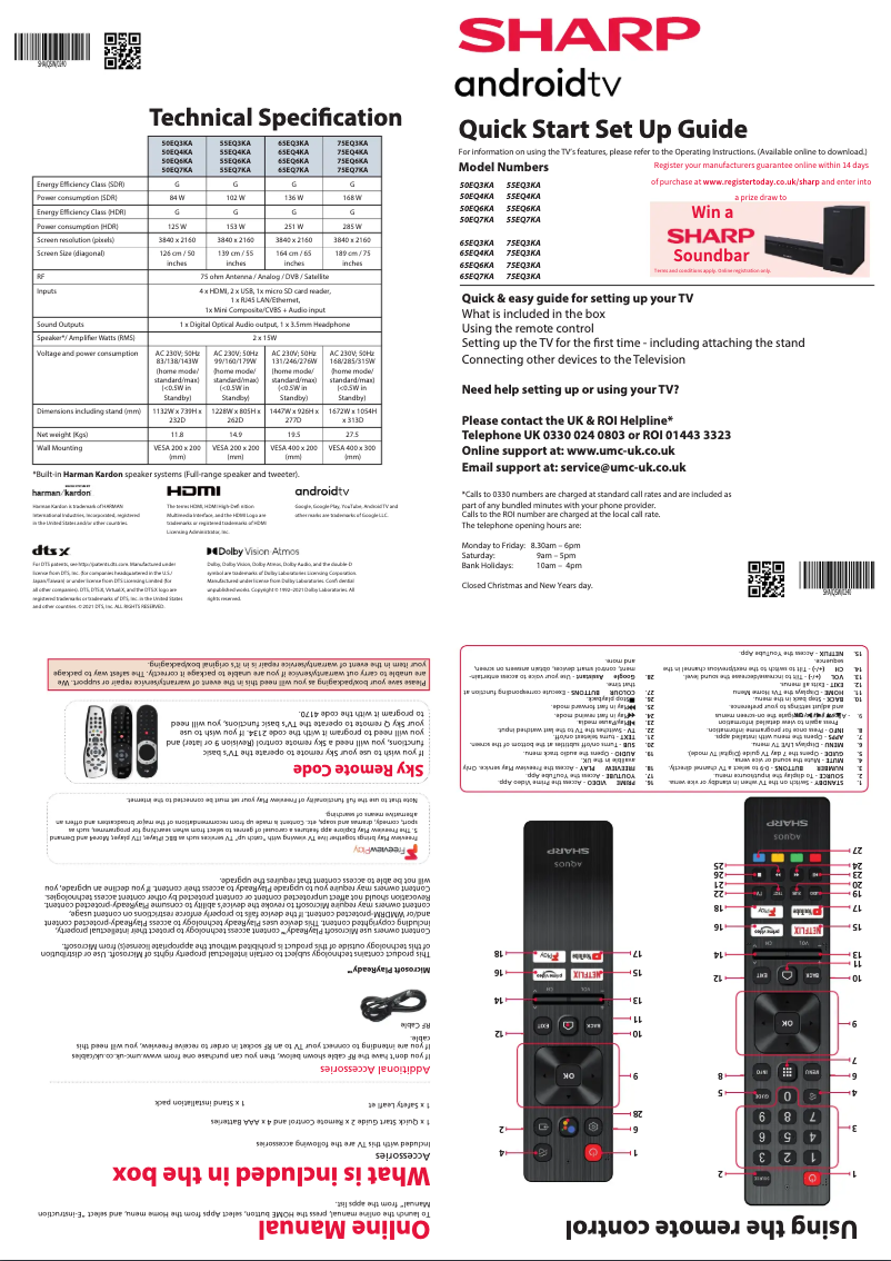 Page 1 de la notice Guide de démarrage rapide Sharp 50EQ4KA
