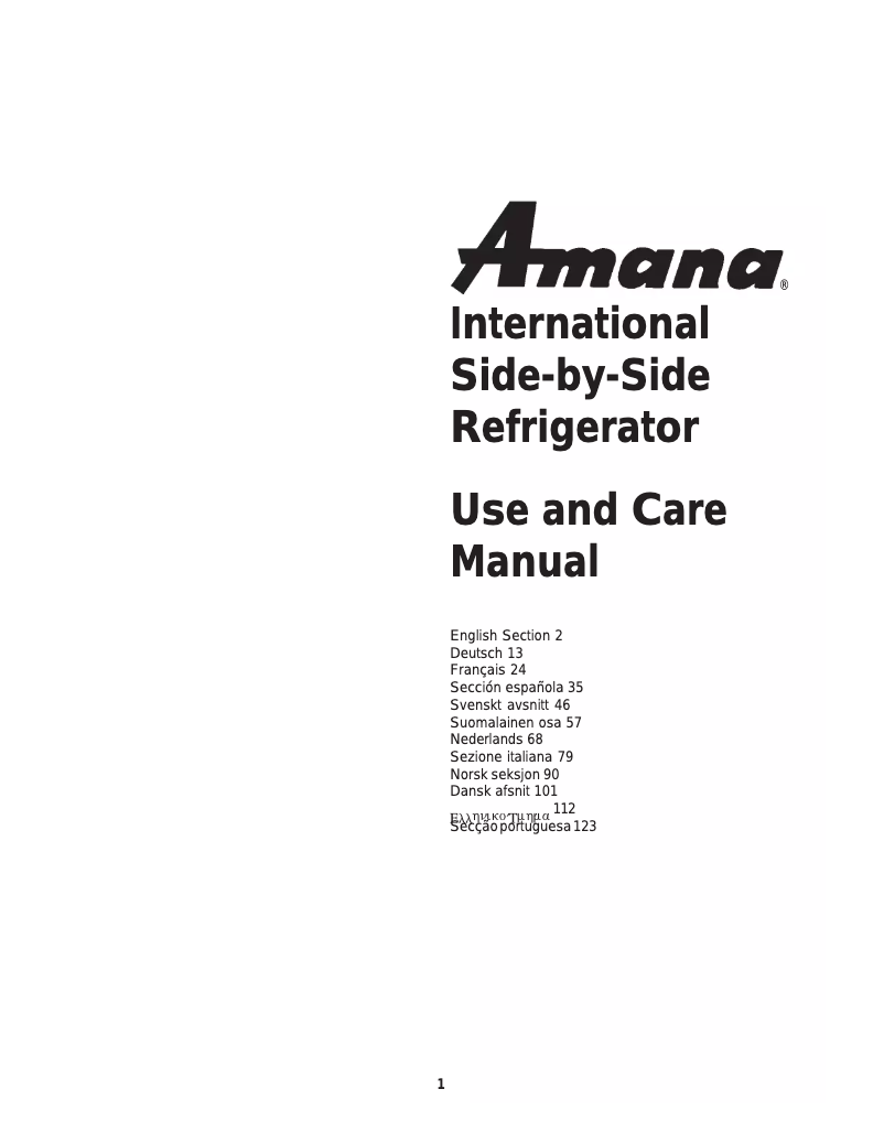Page n°1 - Manuel utilisateur Amana SXD520TE