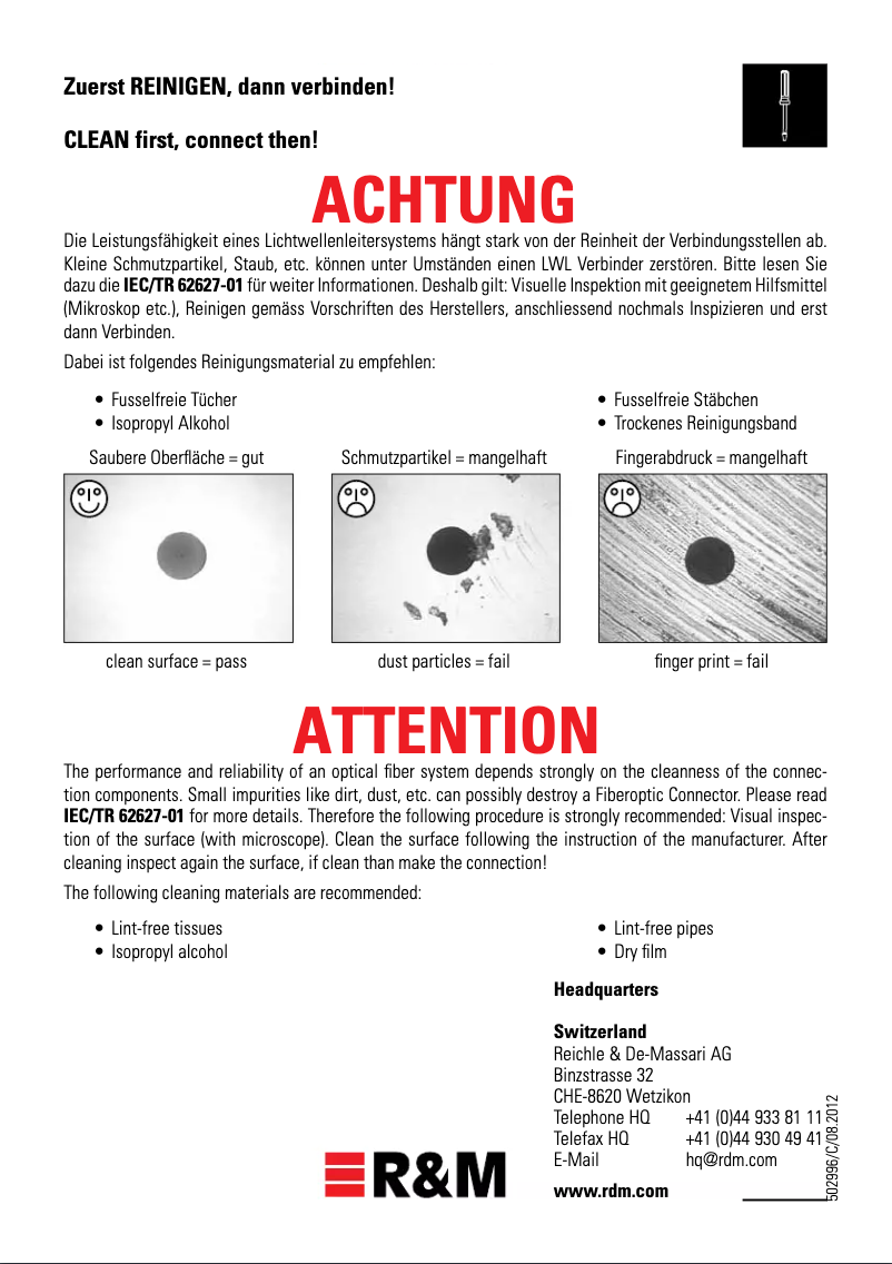 Page 1 de la notice Manuel utilisateur R&M Pigtail SC PC