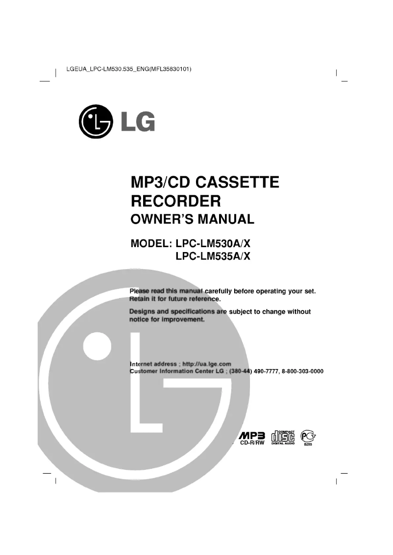 Page n°1 - Manuel utilisateur LG LPC-LM535X