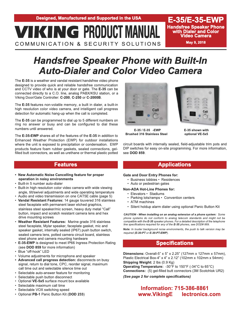 Page n°1 - Manuel utilisateur Viking E-35-EWP