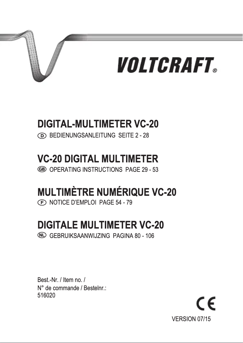 Page 1 de la notice Manuel utilisateur Voltcraft VC-20