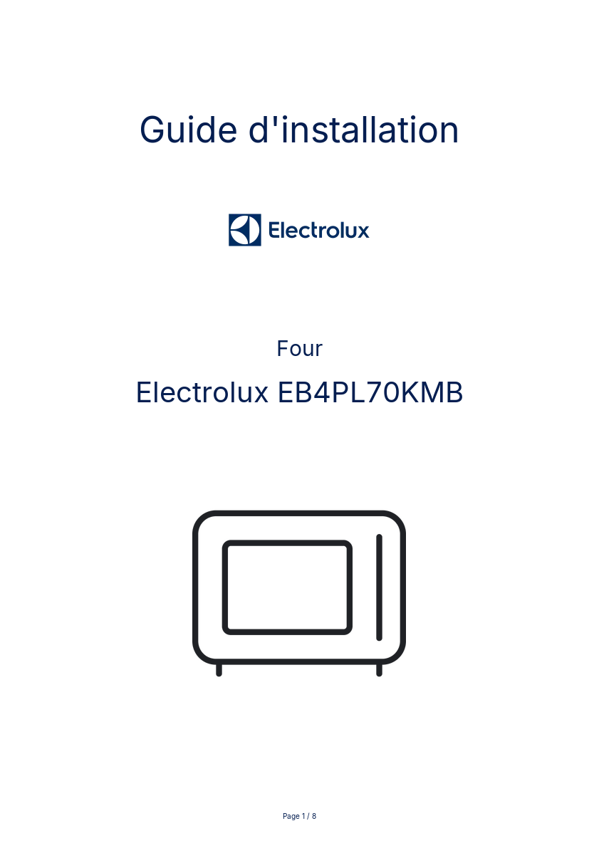 Page n°1 - Guide d'installation Electrolux EB4PL70KMB