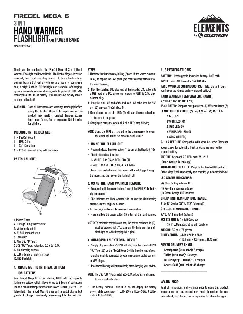 Page 1 de la notice Manuel utilisateur Celestron Elements FireCel Mega 6