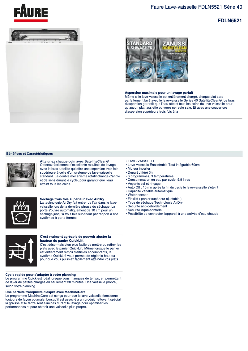 Page 1 de la notice Fiche technique Faure FDLN5521