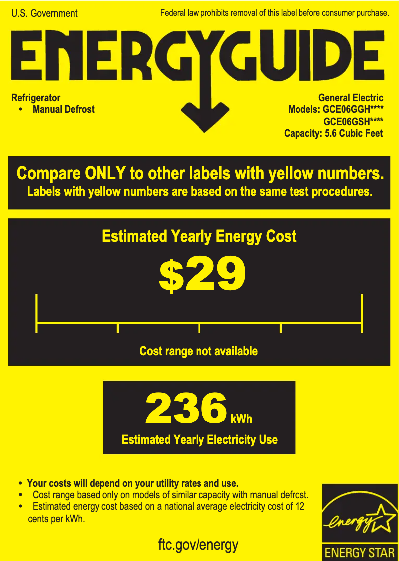 Page 1 de la notice Label énergétique GE GCE06GSHSB