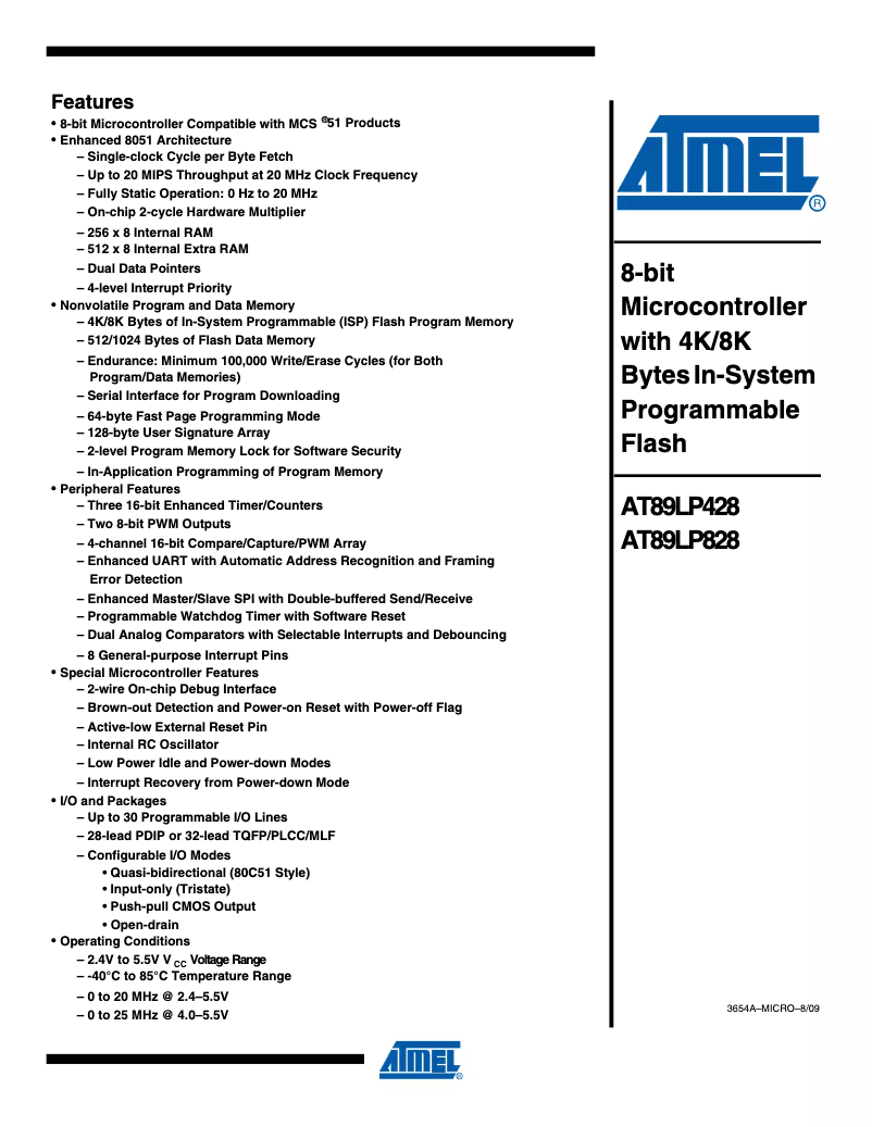 Page 1 de la notice Manuel utilisateur Microchip AT89LP428