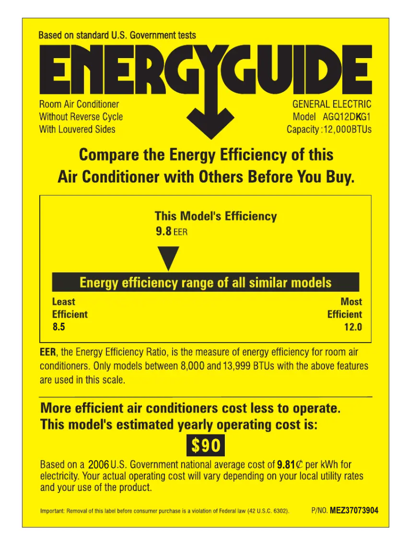 Page n°1 - Label énergétique GE AGQ12DK