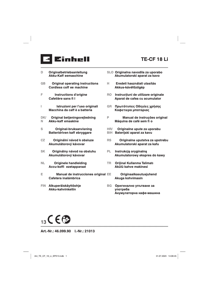 Image de la première page du manuel de l'appareil TE-CF 18 Li