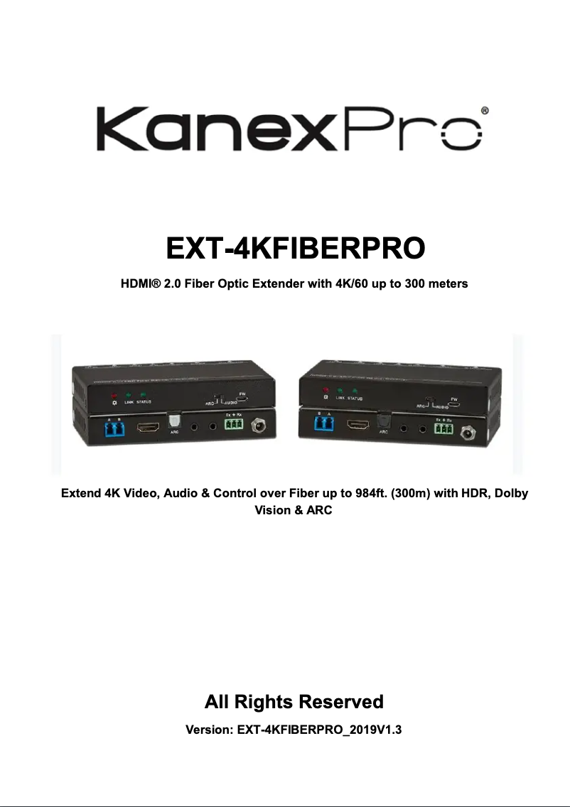Page 1 de la notice Manuel utilisateur KanexPro EXT-4KFIBERPRO