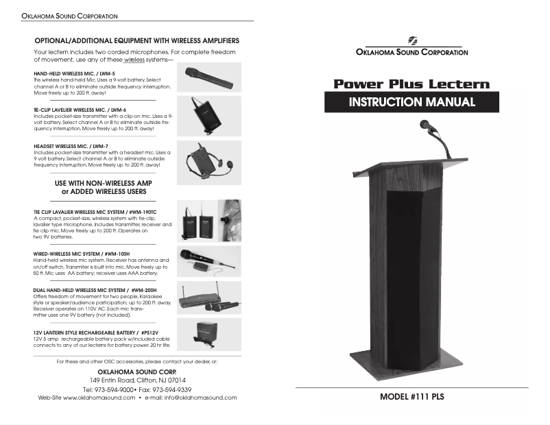 Page n°1 - Manuel utilisateur Oklahoma Sound Power Plus Lectern