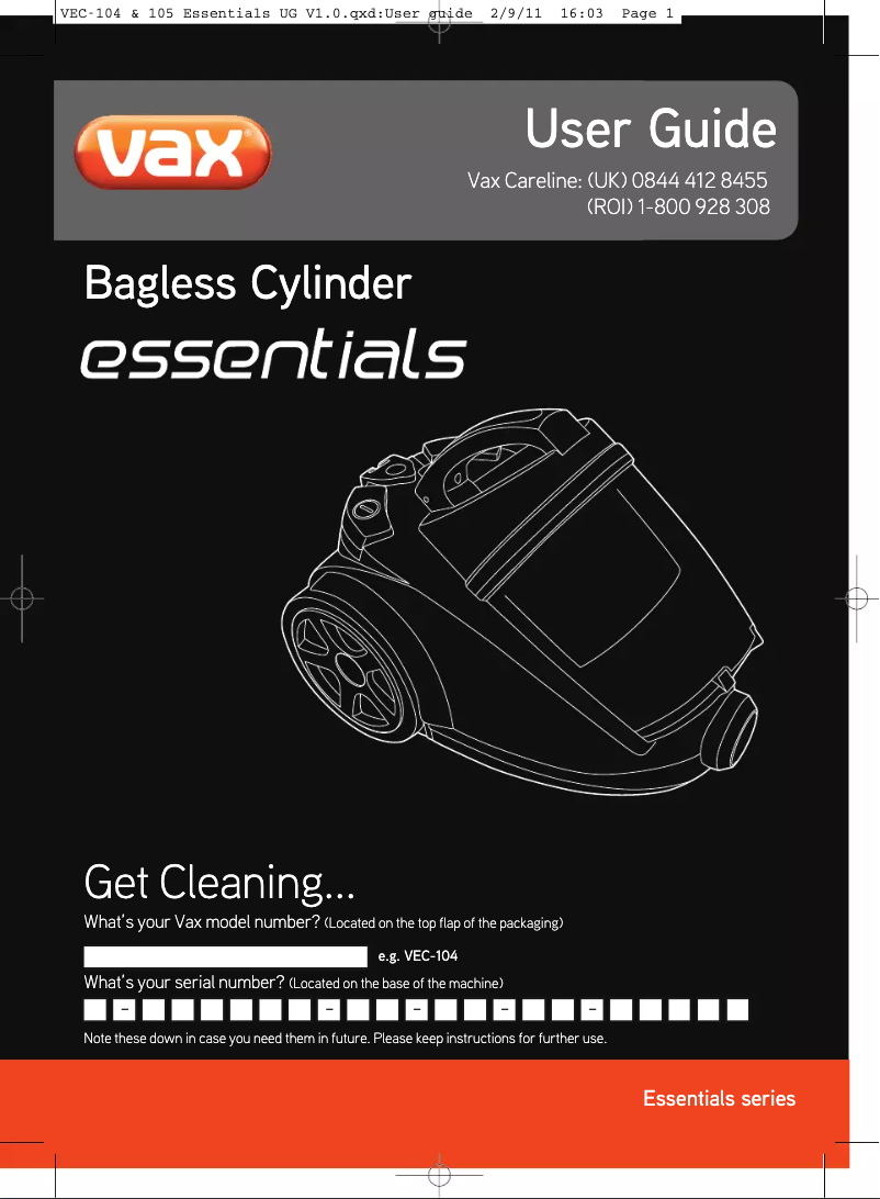 Página 1 del manual Manual de usuario Vax Essentials VEC-104