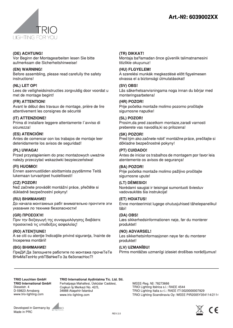 Page 1 de la notice Manuel utilisateur Trio Lighting Hotel 603900202