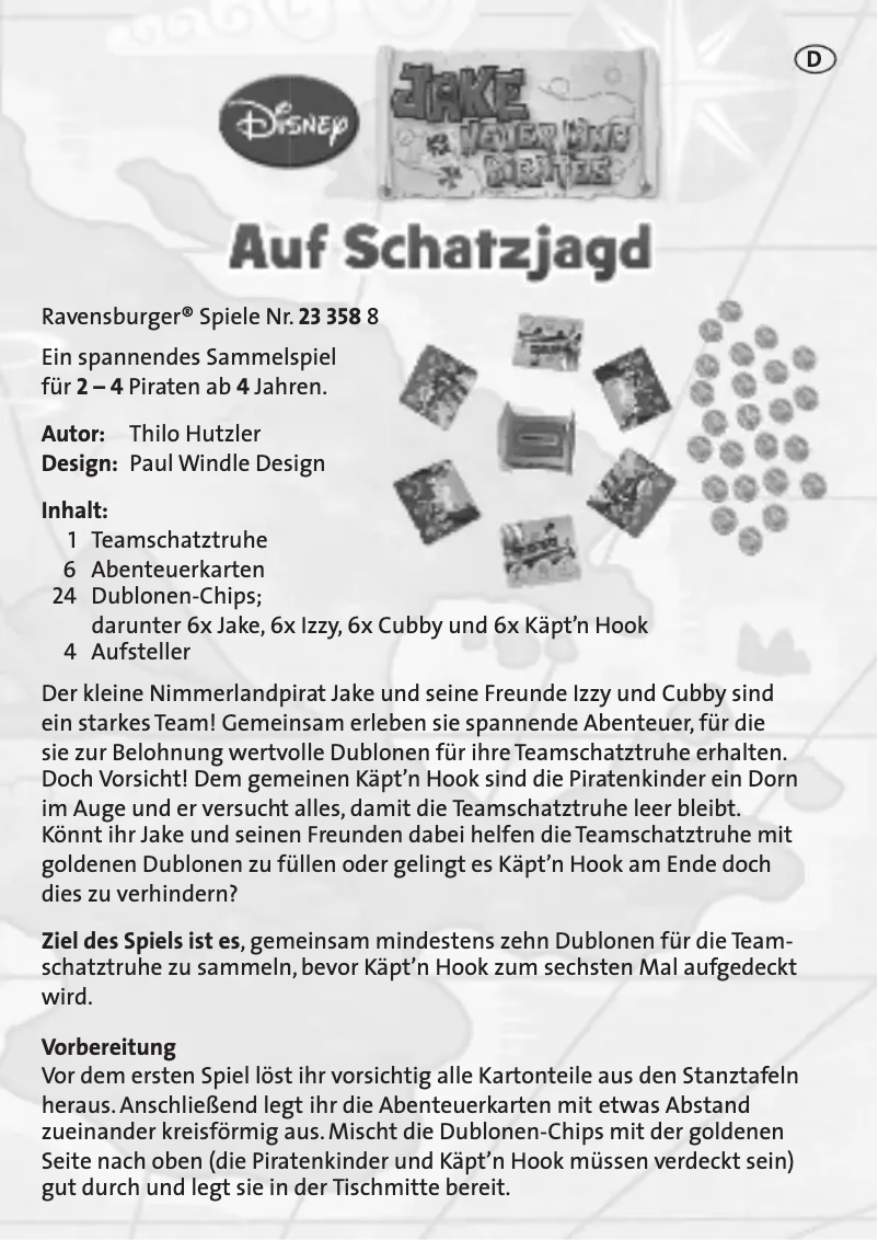 Página 1 del manual Manual de usuario Ravensburger Disney Jake and the Neverland Pirates Auf Schatzjagd