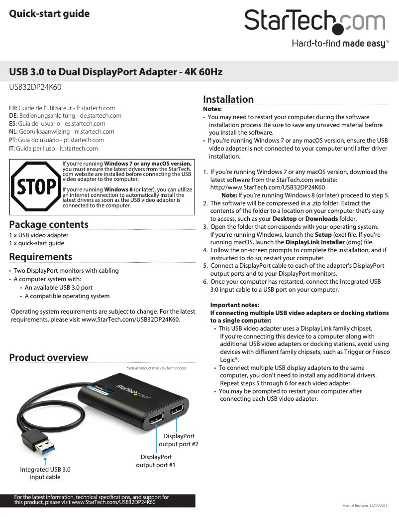 Page n°1 - Manuel utilisateur StarTech.com USB32DP24K60