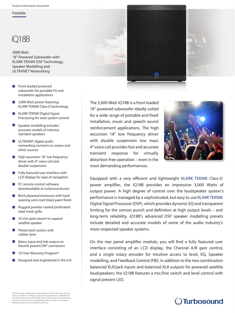 Página 1 del manual Ficha técnica Turbosound iQ18B