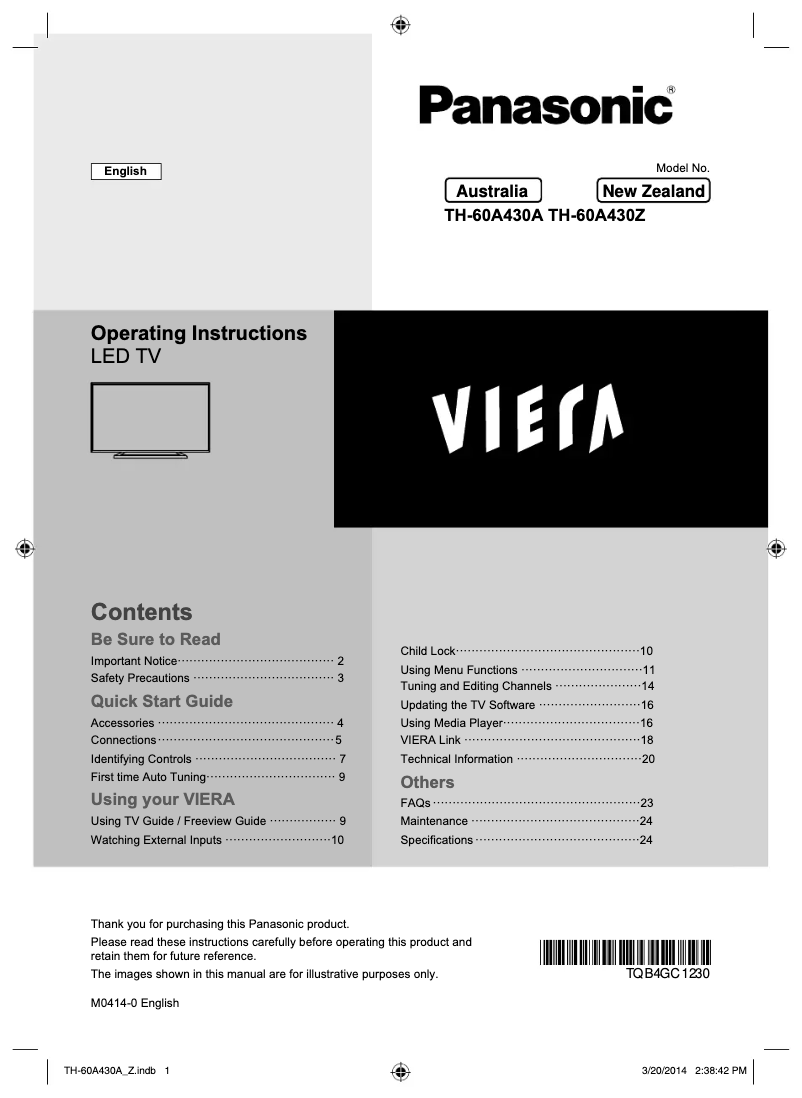 Page 1 de la notice Manuel utilisateur Panasonic TH-60A430A