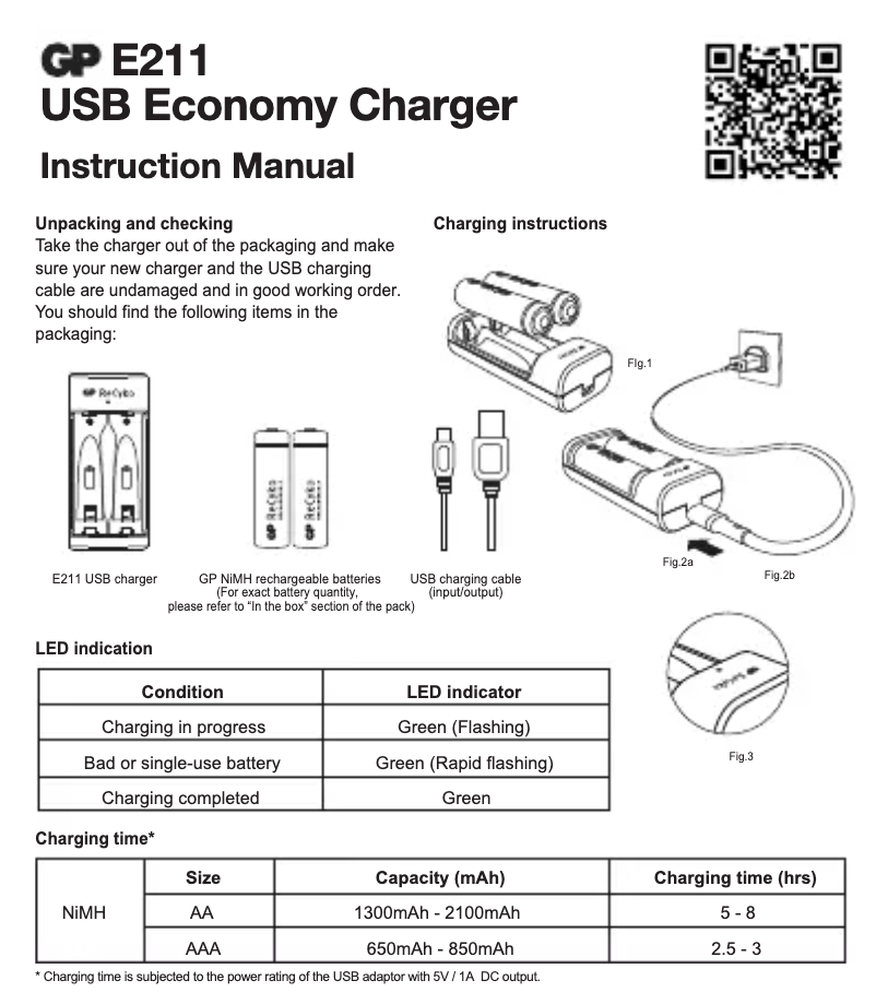 Page 1 de la notice Manuel utilisateur GP Batteries E211