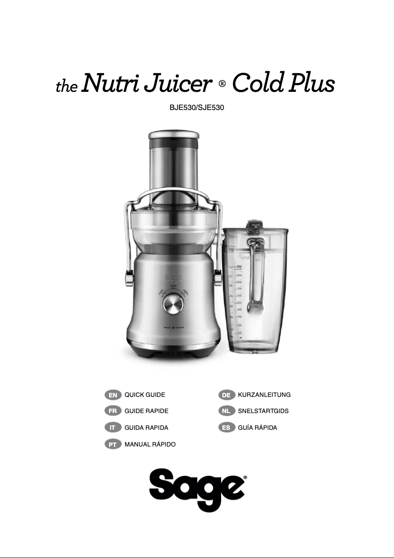 Image de la première page du manuel de l'appareil the Nutri Juicer Cold Plus BJE530