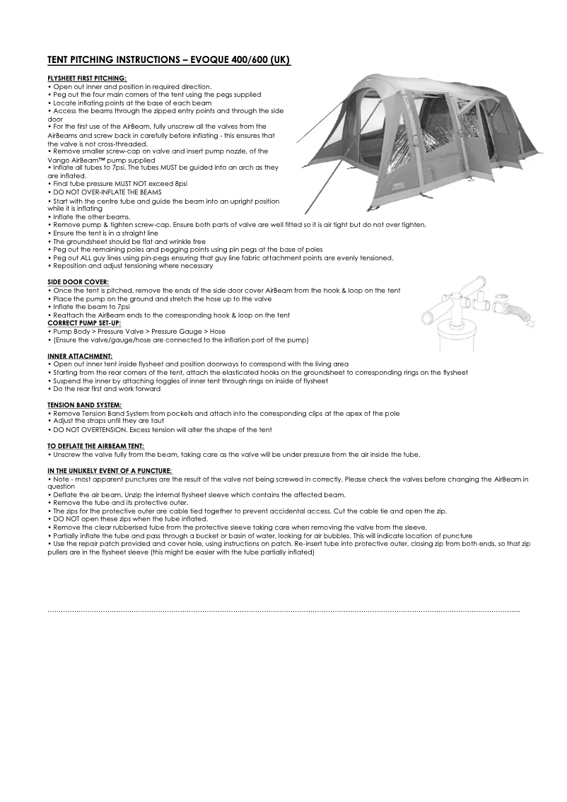 Page n°1 - Manuel utilisateur Vango Evoque 400