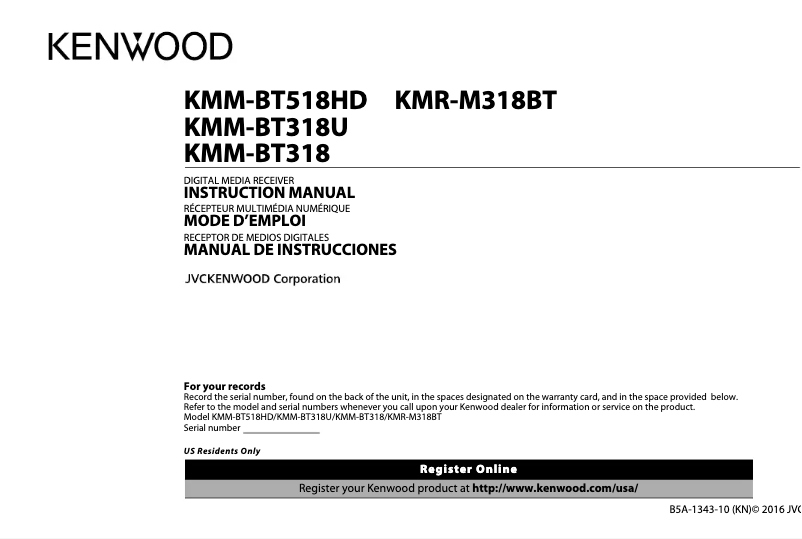 Page n°1 - Manuel utilisateur Kenwood KMR-M318BT