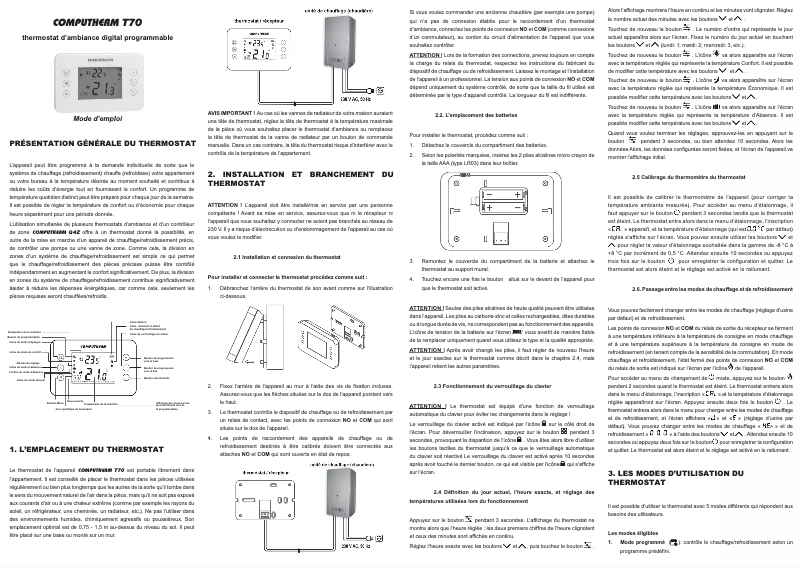 Page 1 de la notice Manuel utilisateur Computherm T70