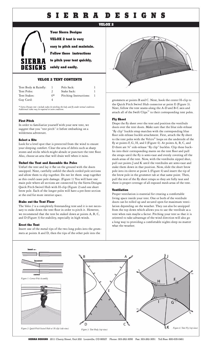 Page 1 of the manual User Manual Sierra Designs Velox 2