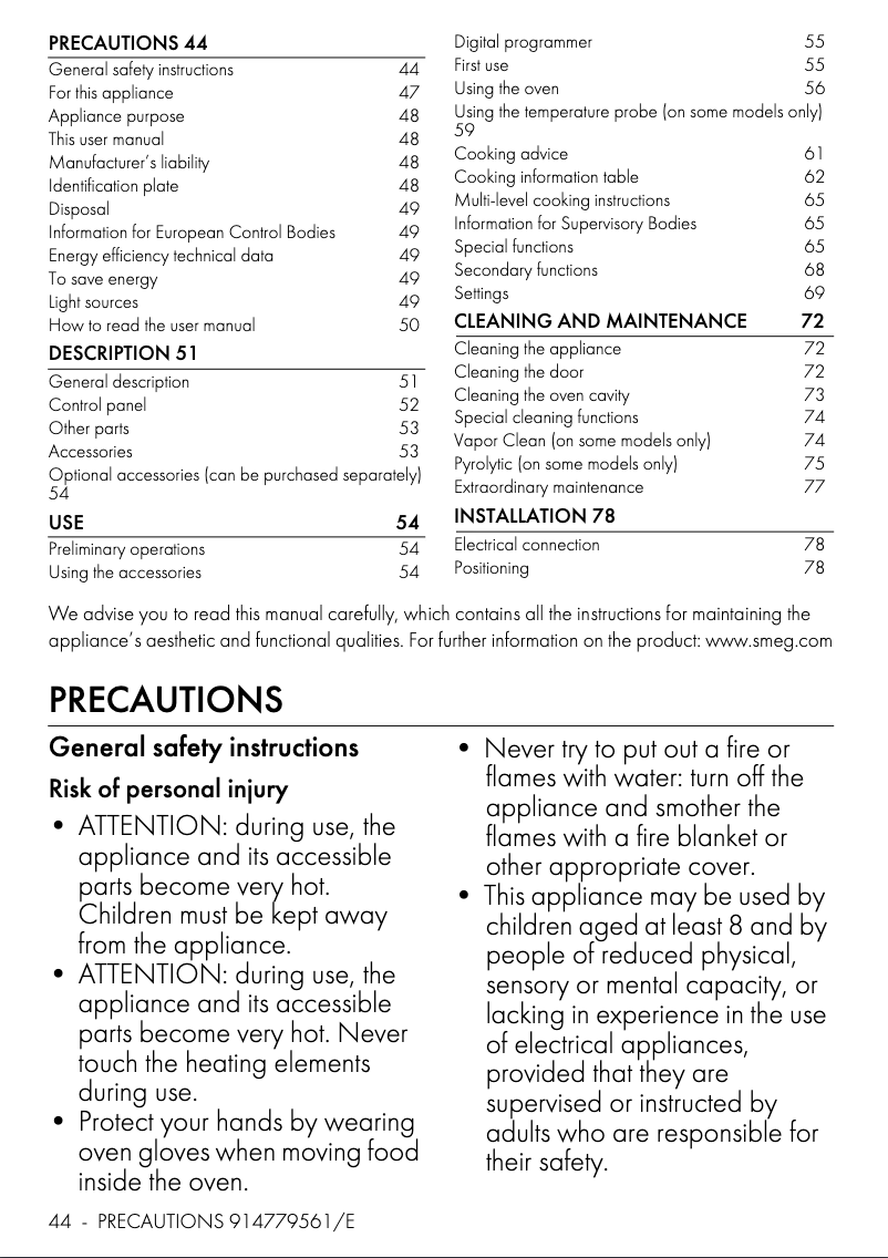 Page 1 de la notice Brochure Smeg SO6102TN
