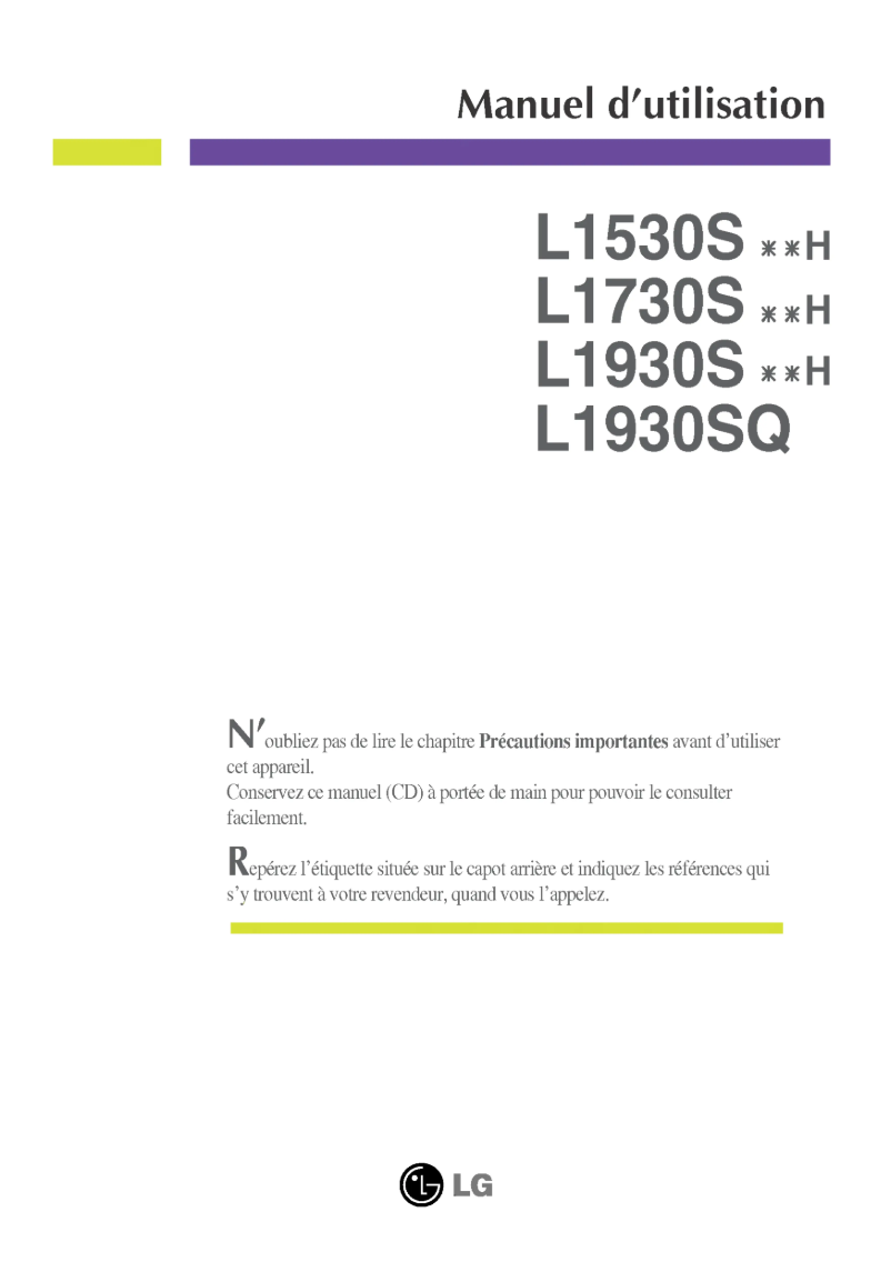 Page 1 de la notice Manuel utilisateur LG L1530SSNH