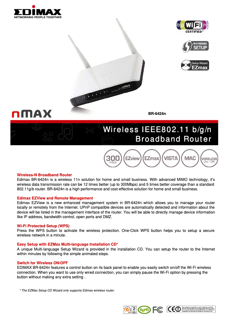 Page 1 de la notice Fiche technique Edimax BR-6424n
