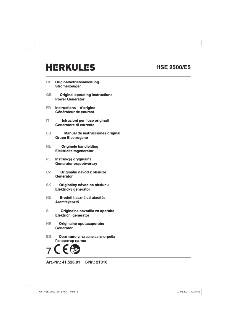 Page 1 de la notice Manuel utilisateur Herkules HSE 2500/E5