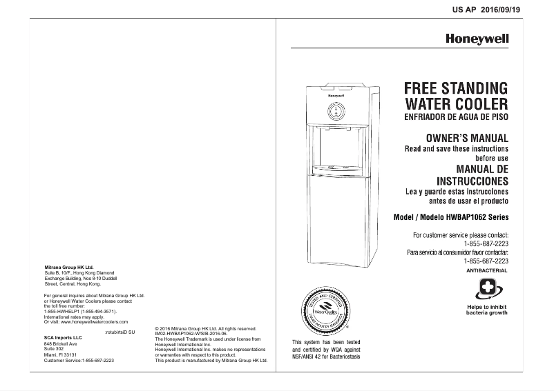Page n°1 - Manuel utilisateur Honeywell HWBAP1062B