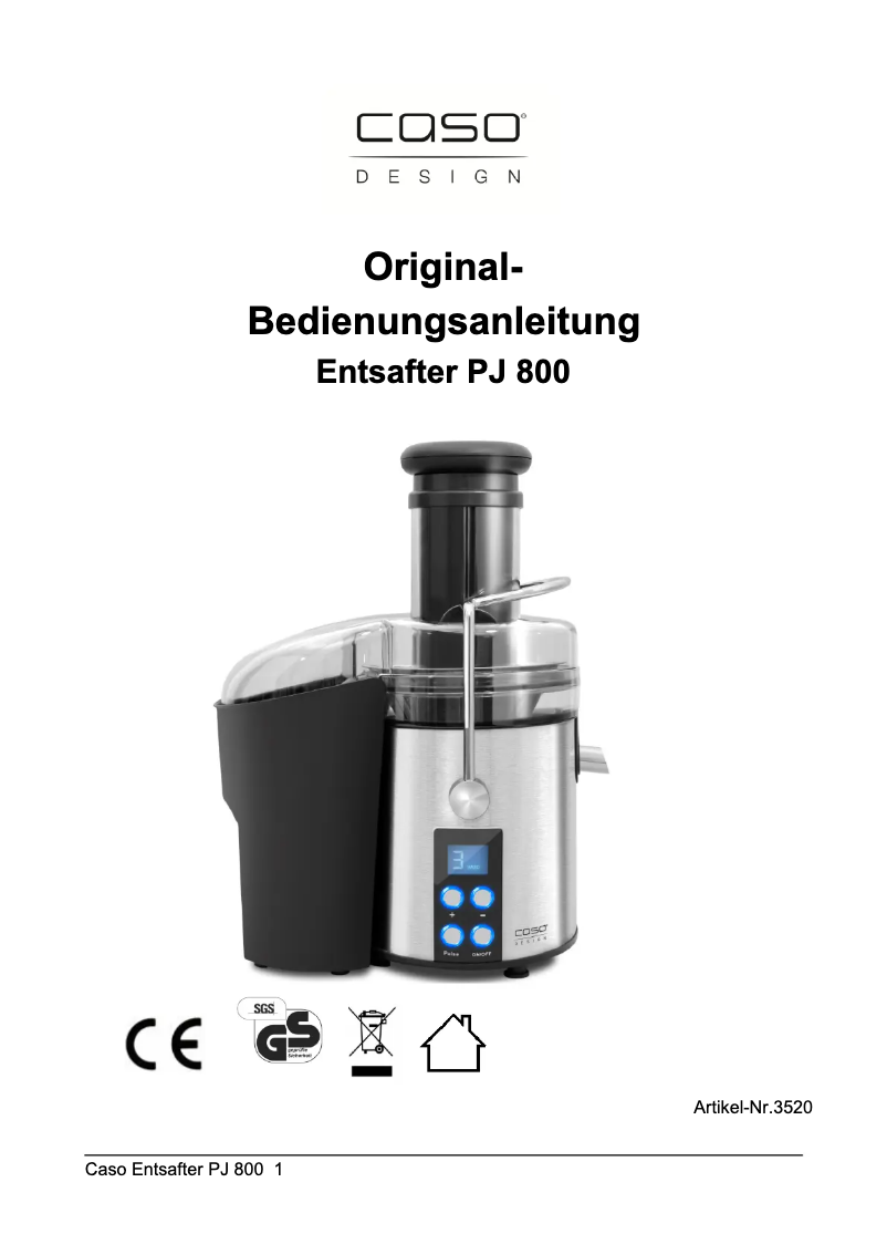 Page n°1 - Manuel utilisateur Caso J800