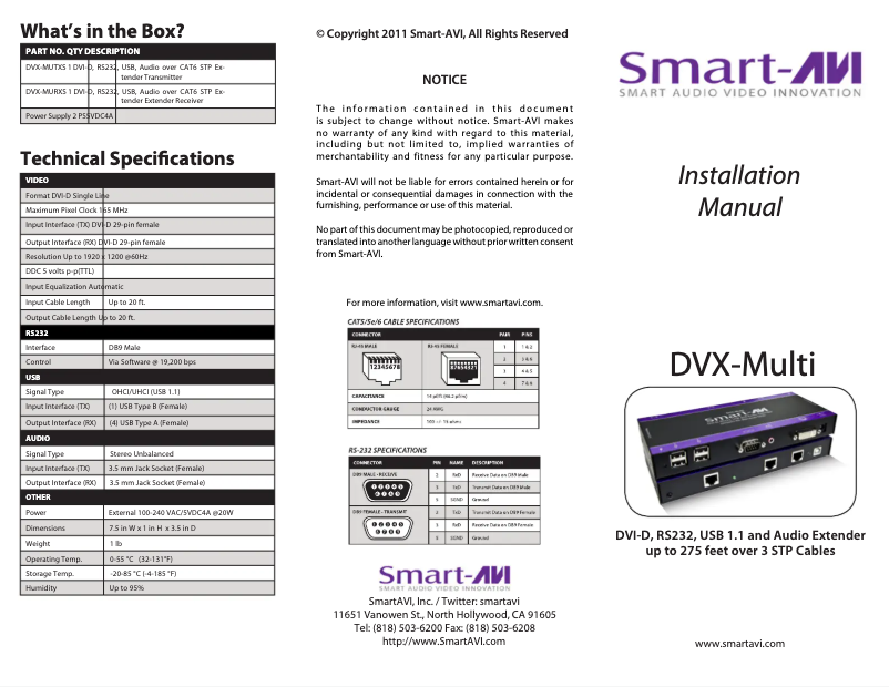 Page n°1 - Manuel utilisateur Smart-AVI DVX-MURX