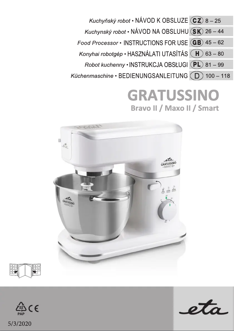 Page n°1 - Manuel utilisateur Eta Gratussino Bravo II 0023 90070
