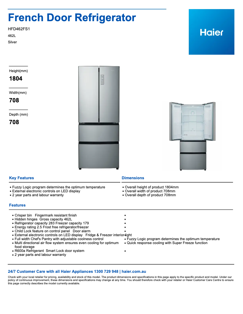 Image de la première page du manuel de l'appareil HFD462FS1
