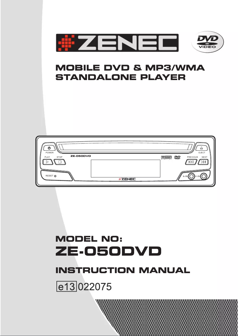 Page 1 de la notice Manuel utilisateur Zenec ZE-050DVD