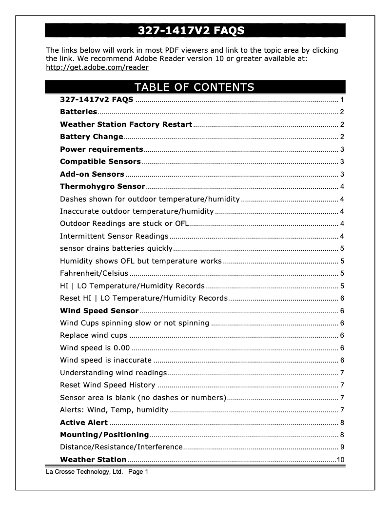 Page n°1 - FAQ La Crosse Technology 327-1417V2