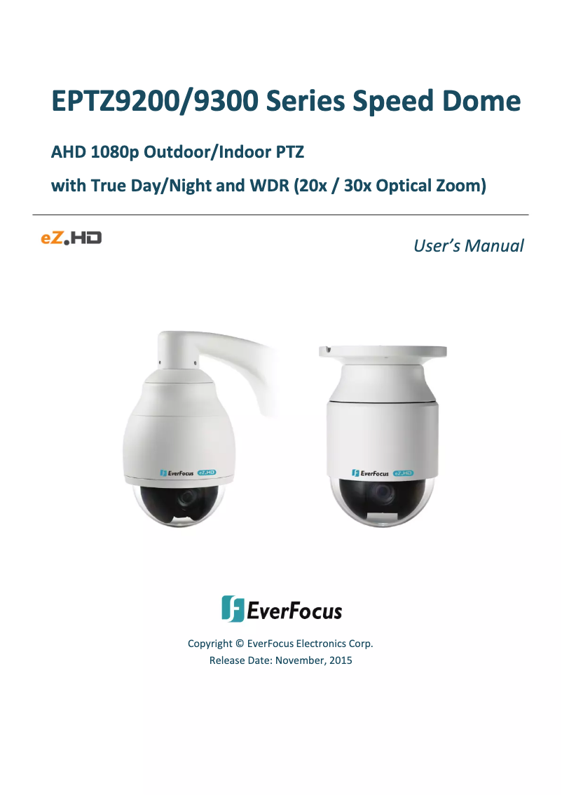 Page 1 de la notice Manuel utilisateur EverFocus EPTZ9300