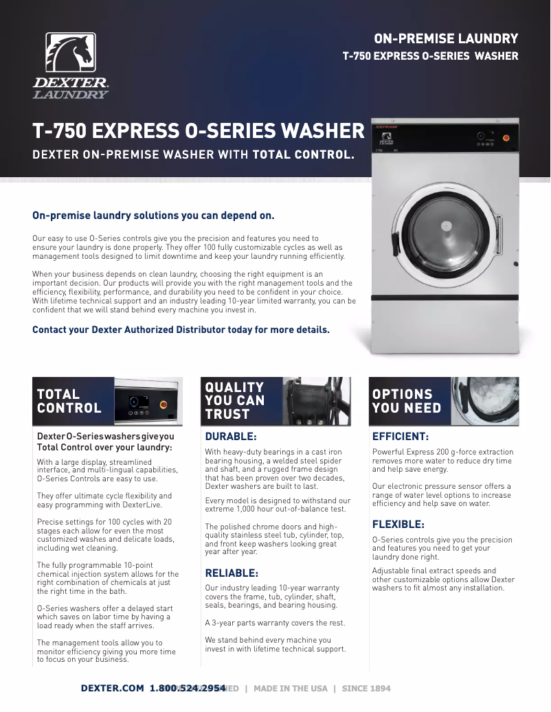 Page n°1 - Fiche technique Dexter Laundry T-750 Express