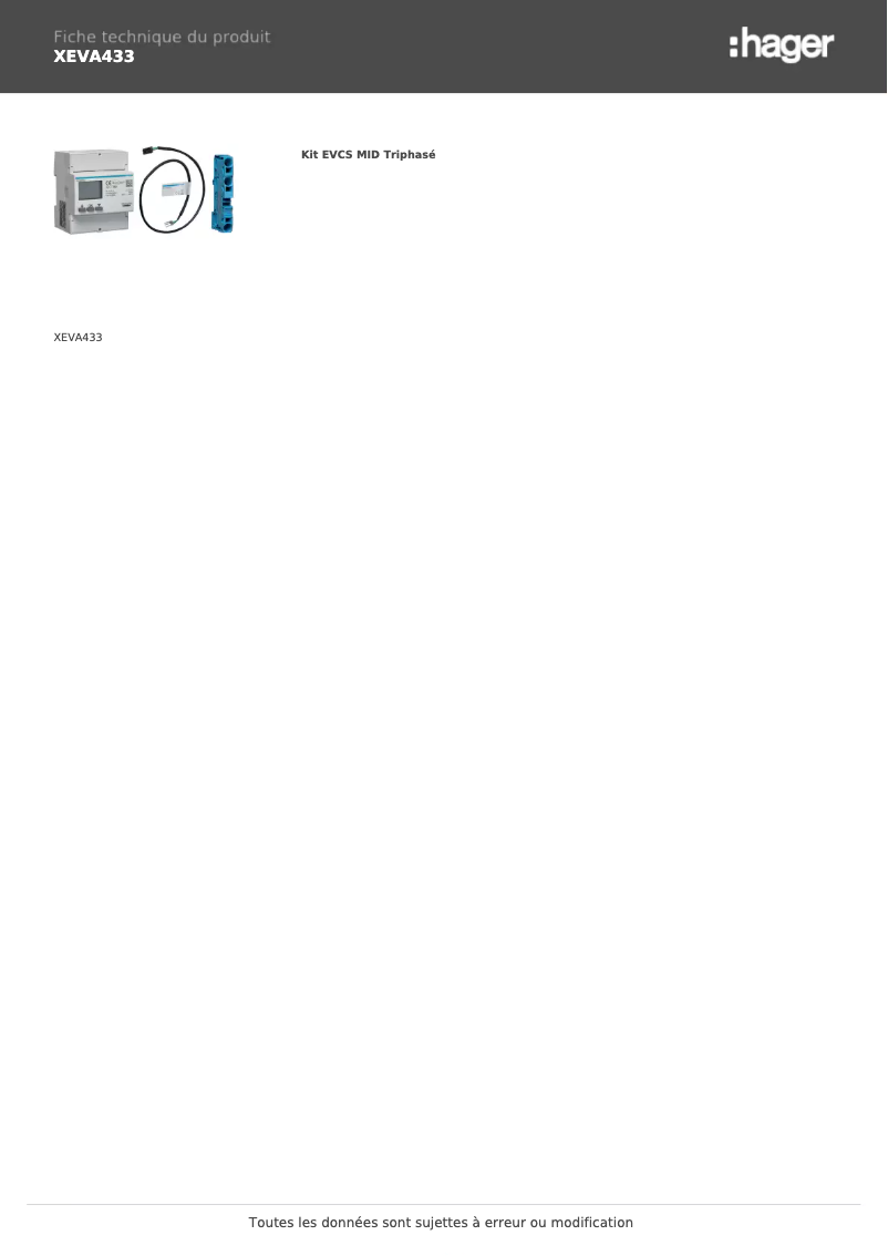 Page 1 de la notice Fiche technique Hager XEVA433