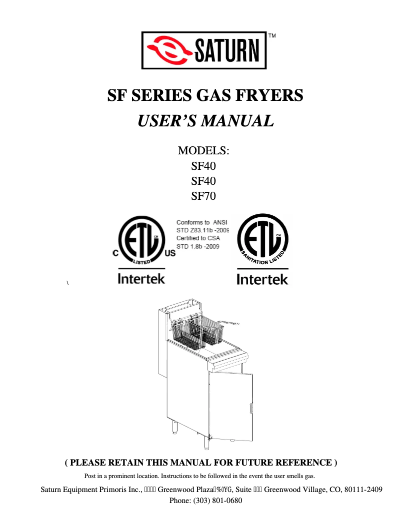 Page n°1 - Manuel utilisateur Saturn SF40
