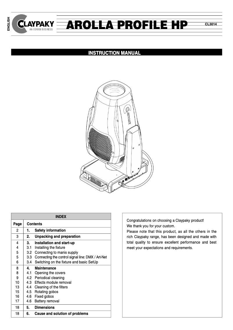 Image de la première page du manuel de l'appareil Arolla Profile HP