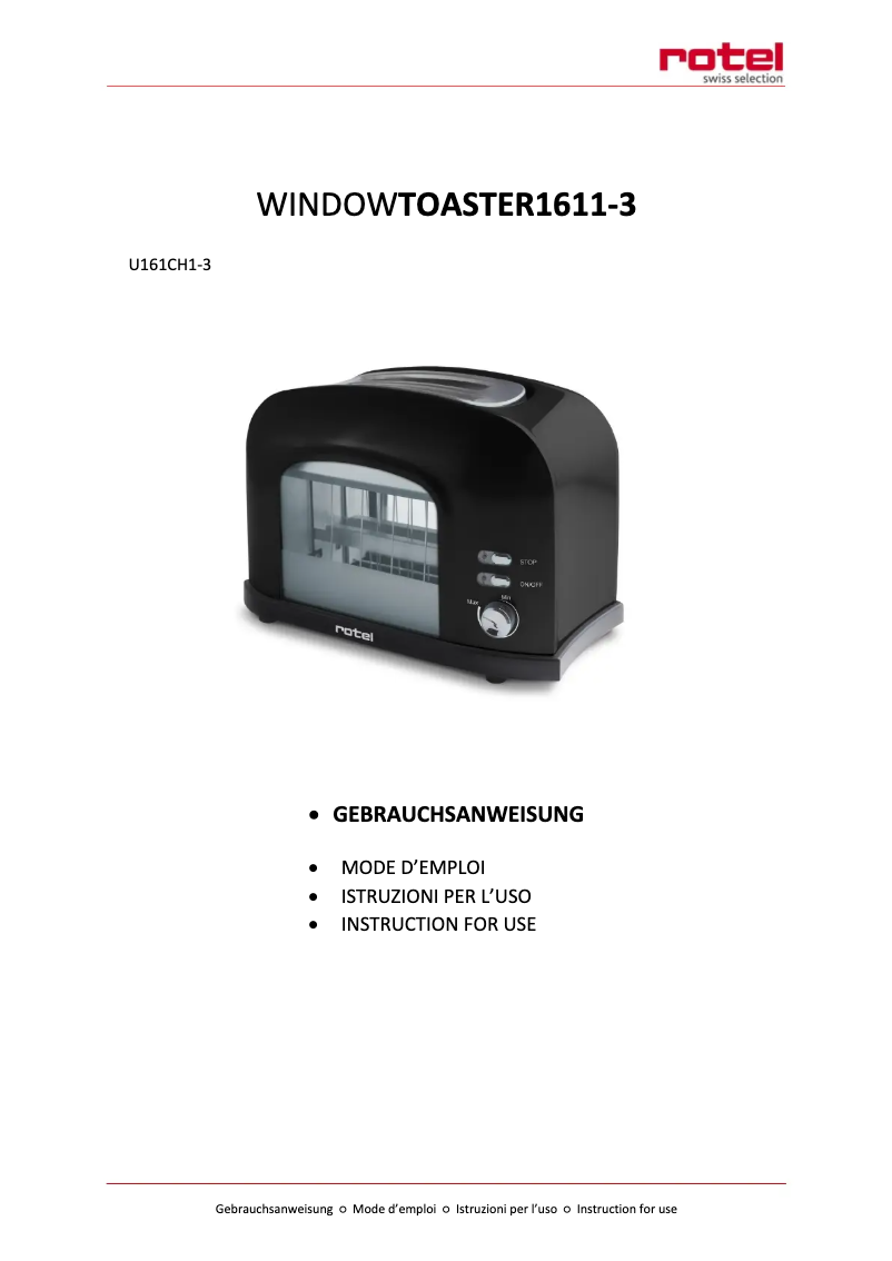Page n°1 - Manuel utilisateur Rotel Window Toaster U 16.1CH2