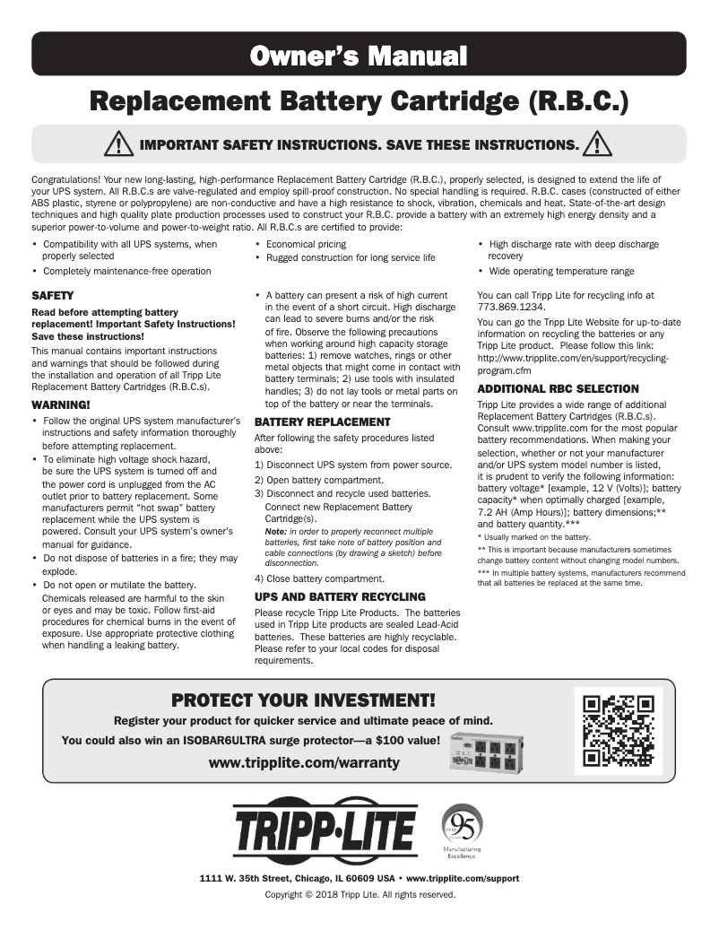 Page n°1 - Manuel utilisateur Tripp Lite RBC54